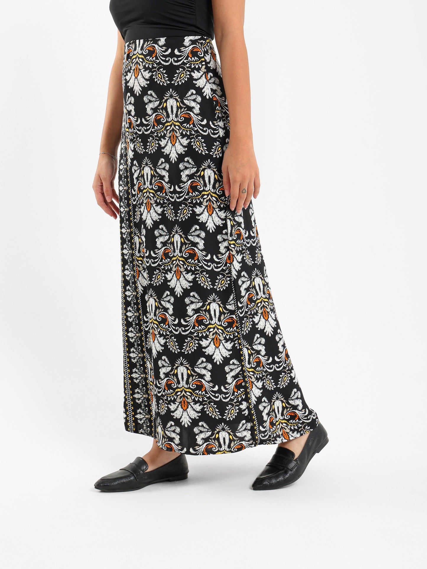 Printed Satin Maxi Skirt