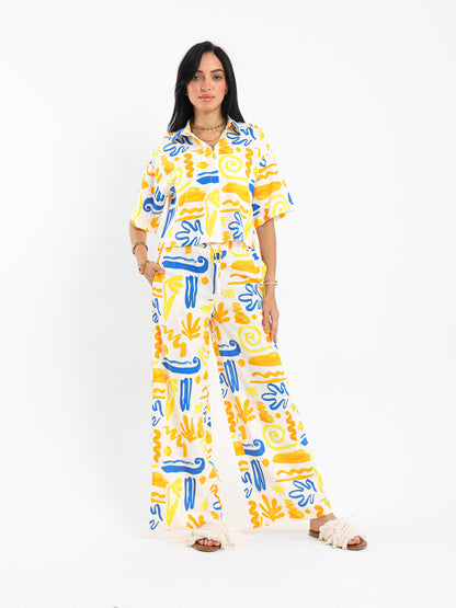 Printed Poplin Wide-Leg Pants