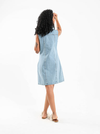 Buttoned Front Short Denim Dress