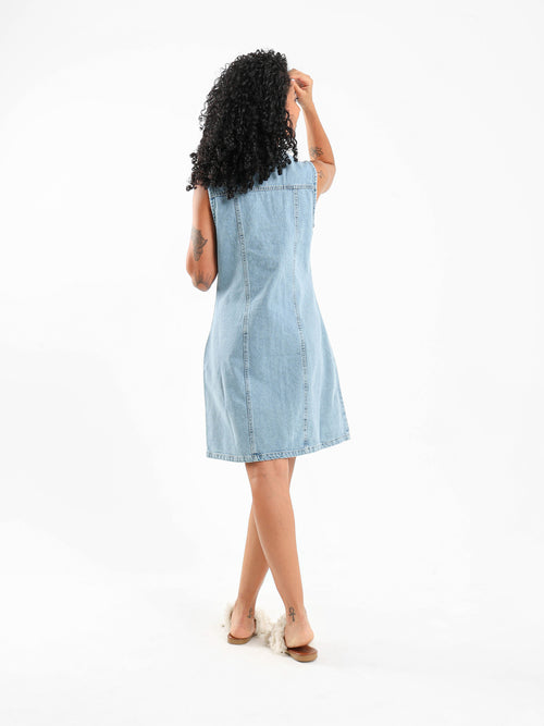 Buttoned Front Short Denim Dress