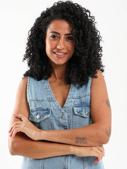 Buttoned Front Short Denim Dress