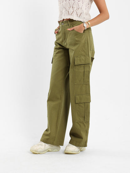 Wide Leg Cargo Gabardine Pants