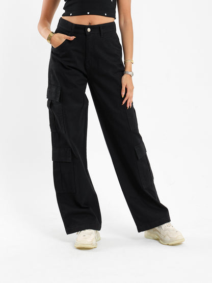 Wide Leg Cargo Gabardine Pants