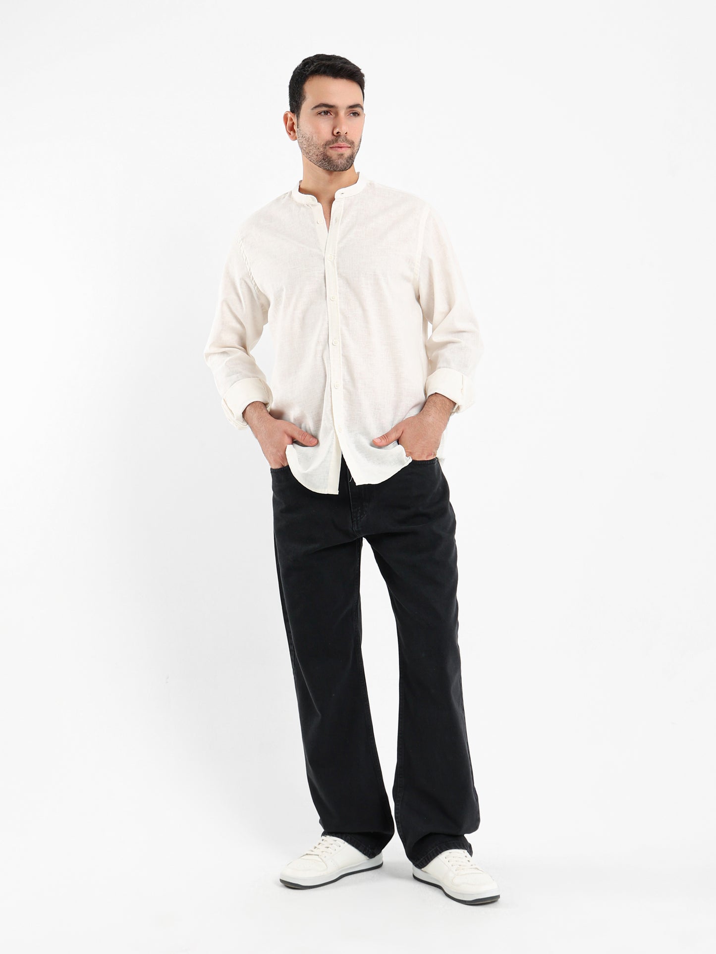 Chinese Collar Long Sleeve Shirt