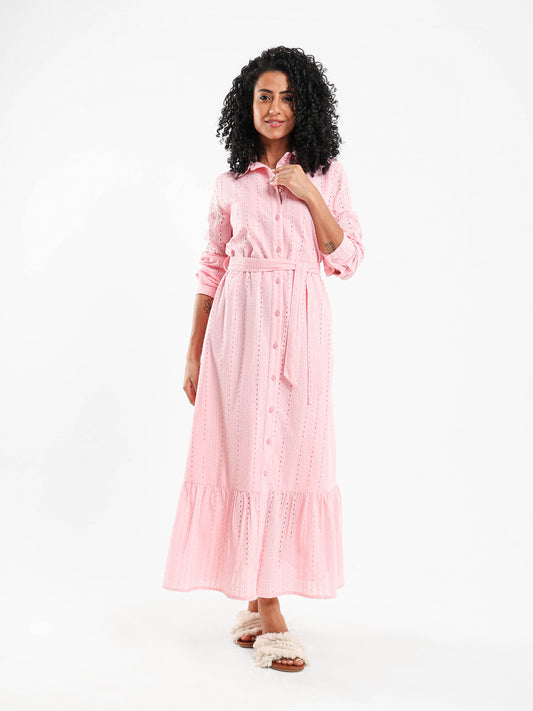 Button-Front Midi Broderie Dress