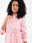 Button-Front Midi Broderie Dress