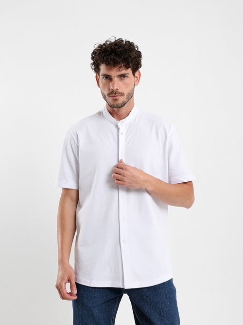 Granddad Full-Placket Pique Shirt