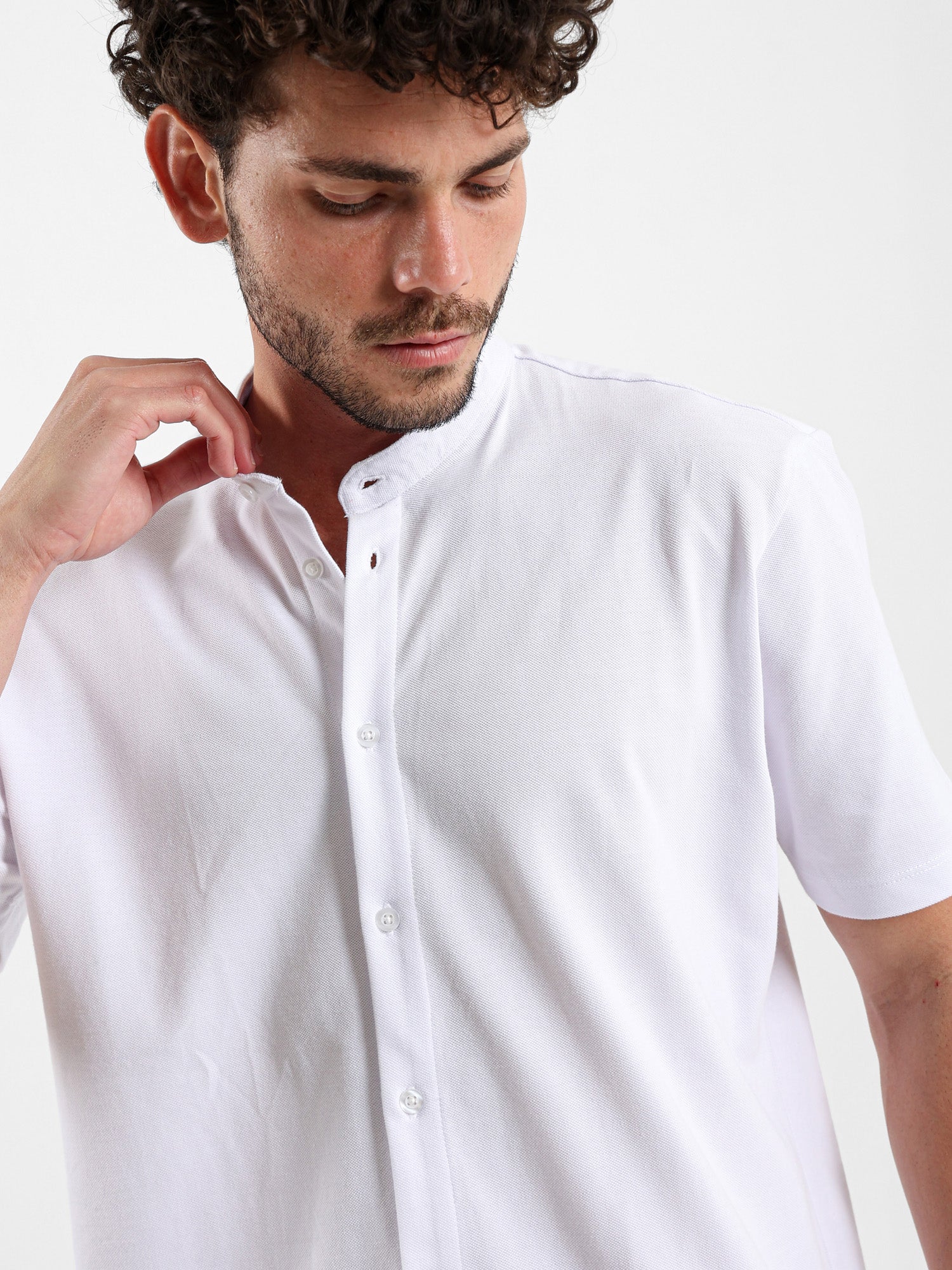 Granddad Full-Placket Pique Shirt