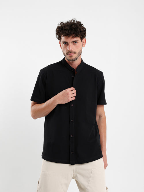 Granddad Full-Placket Pique Shirt