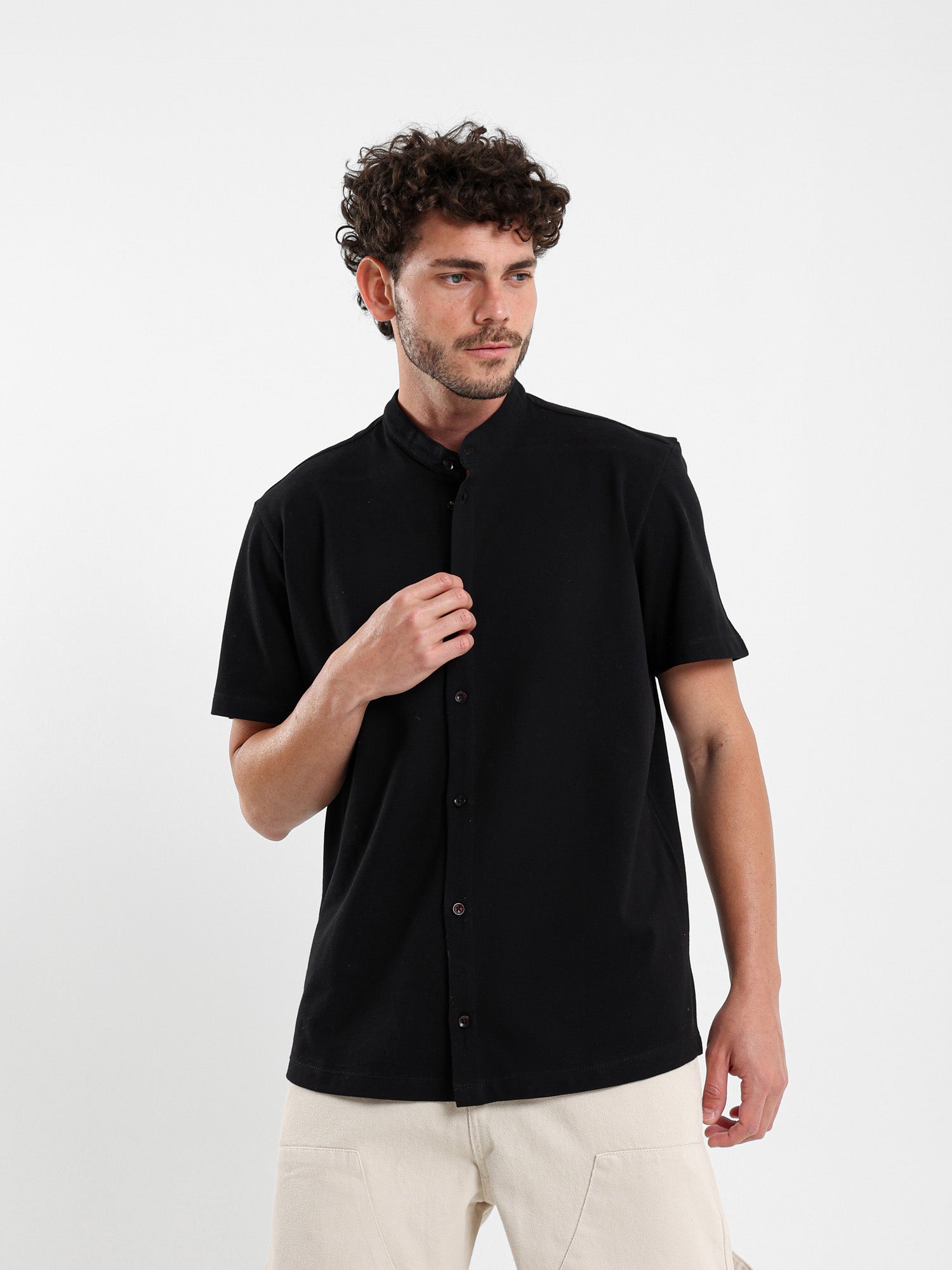 Granddad Full-Placket Pique Shirt