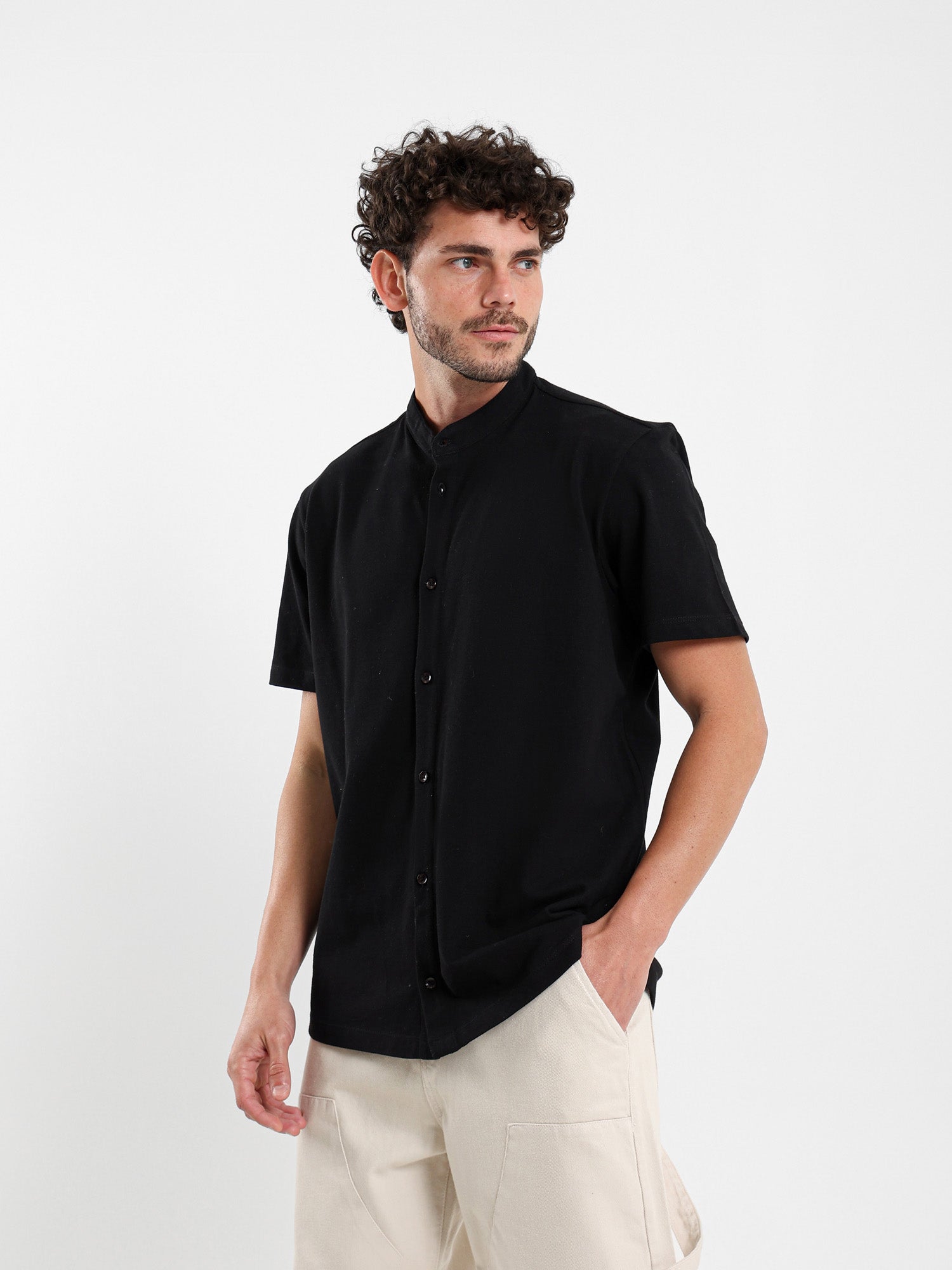 Granddad Full-Placket Pique Shirt