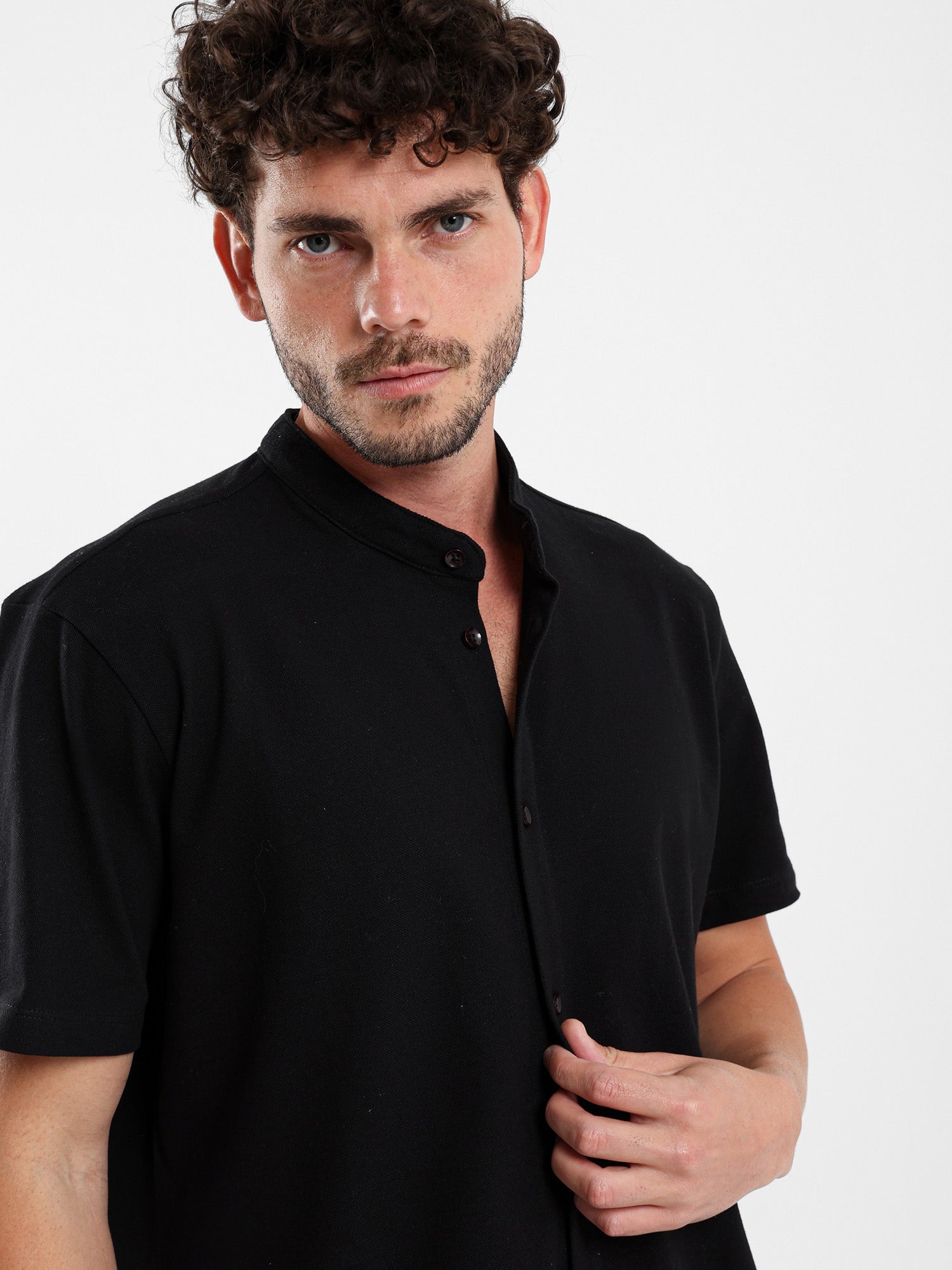 Granddad Full-Placket Pique Shirt