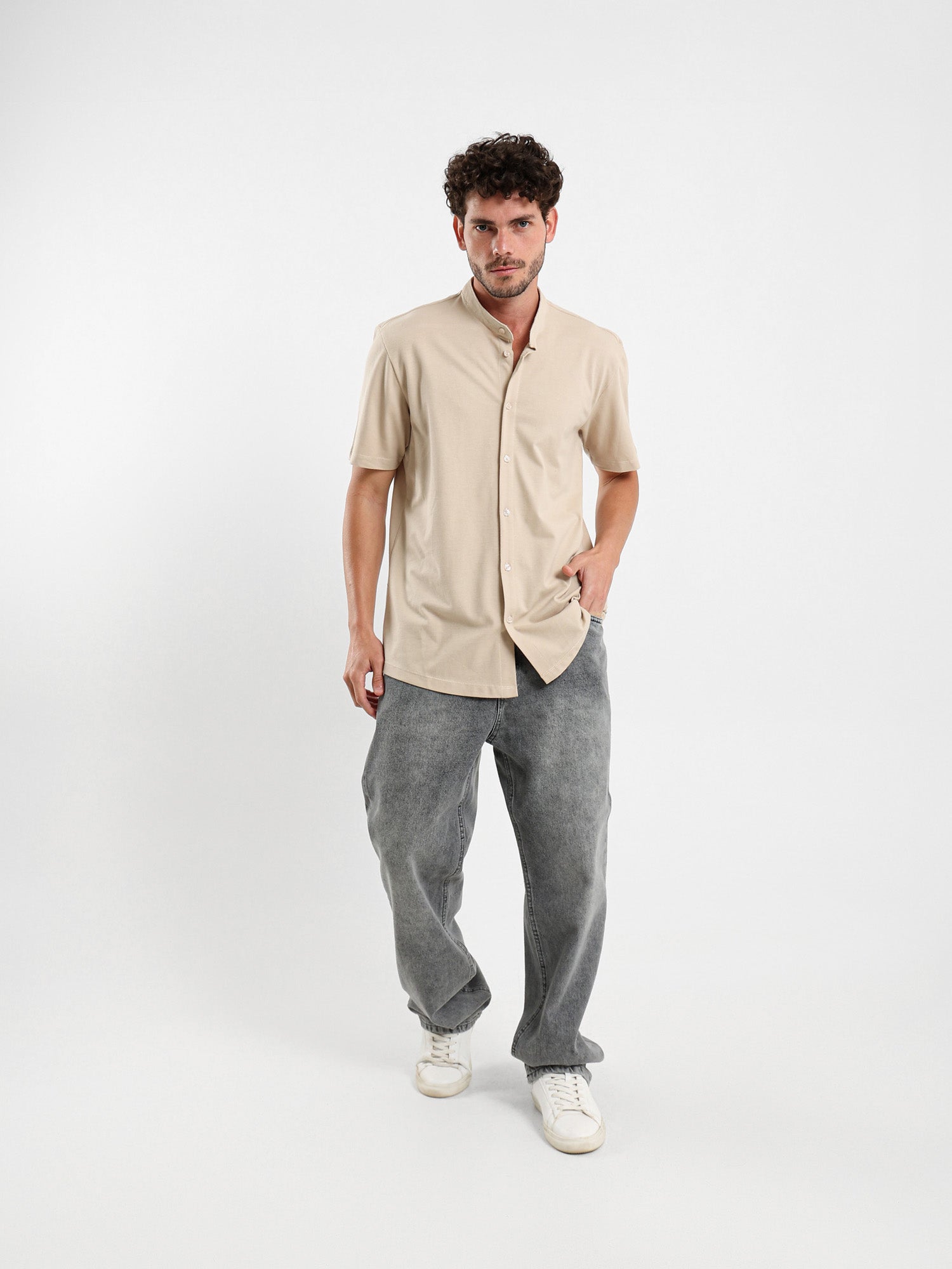 Granddad Full-Placket Pique Shirt