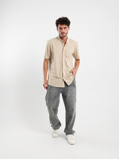 Granddad Full-Placket Pique Shirt