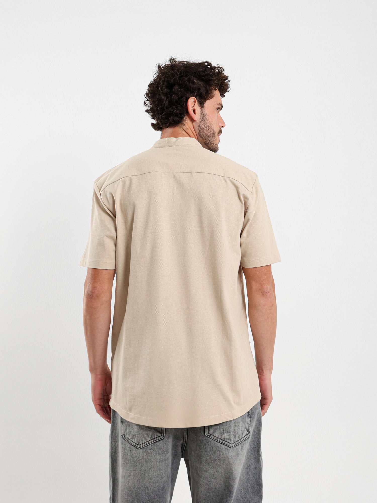 Granddad Full-Placket Pique Shirt
