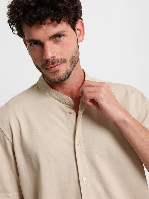 Granddad Full-Placket Pique Shirt