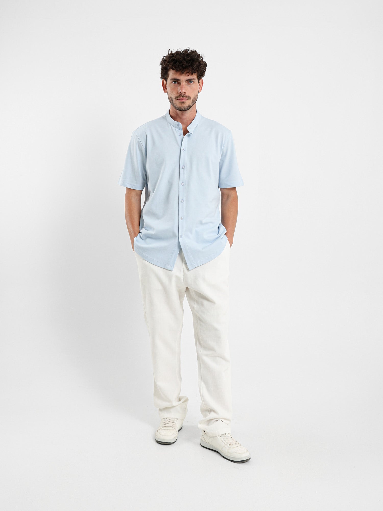 Granddad Full-Placket Pique Shirt