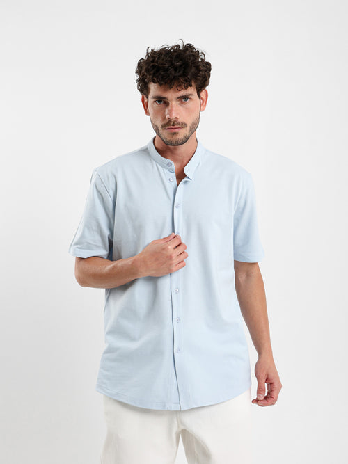 Granddad Full-Placket Pique Shirt