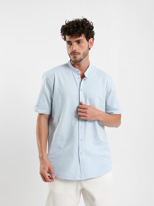 Granddad Full-Placket Pique Shirt