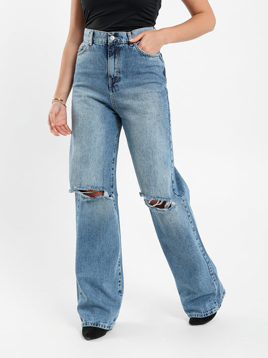Ripped Wide-Leg Jeans