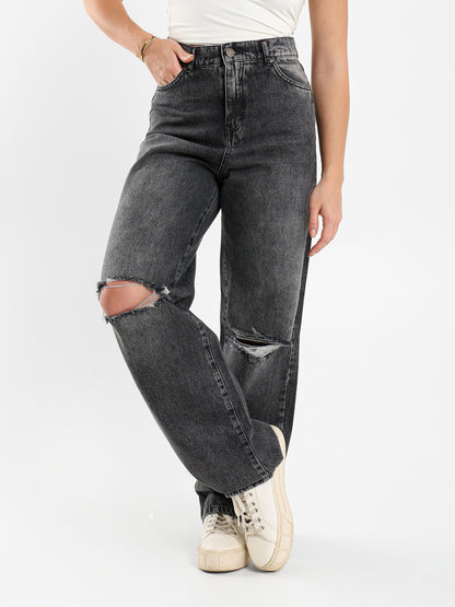 Ripped Wide-Leg Jeans