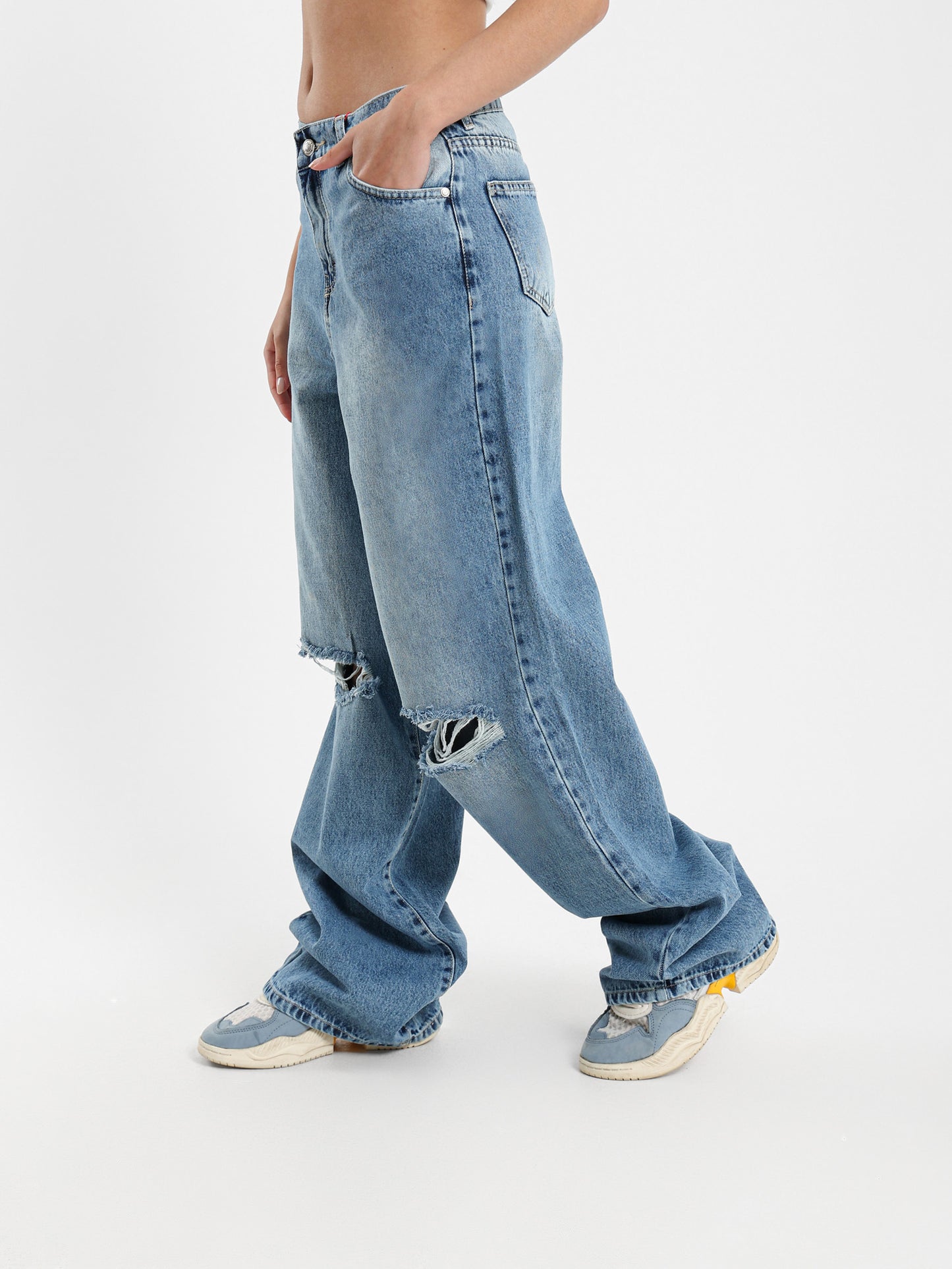 Ripped Wide-Leg Jeans