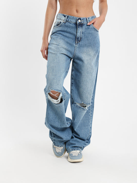Ripped Wide-Leg Jeans