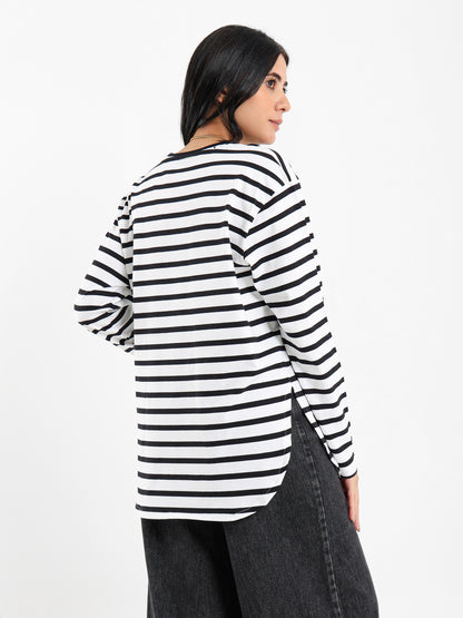 Striped T-shirt with Embroidery