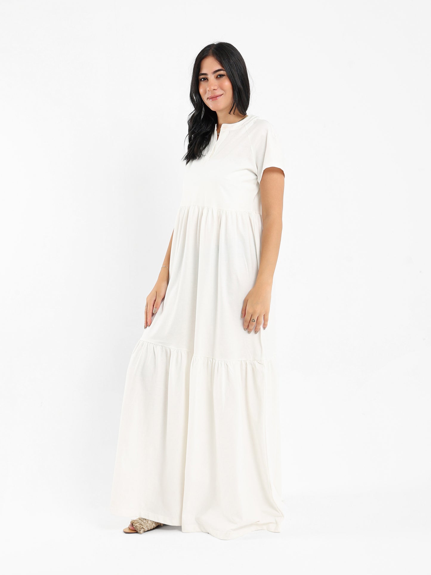 Tiered V-Neck Long Dress