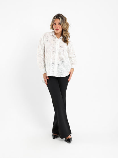 Loose-Fit Blouse with Perforated Embroidery