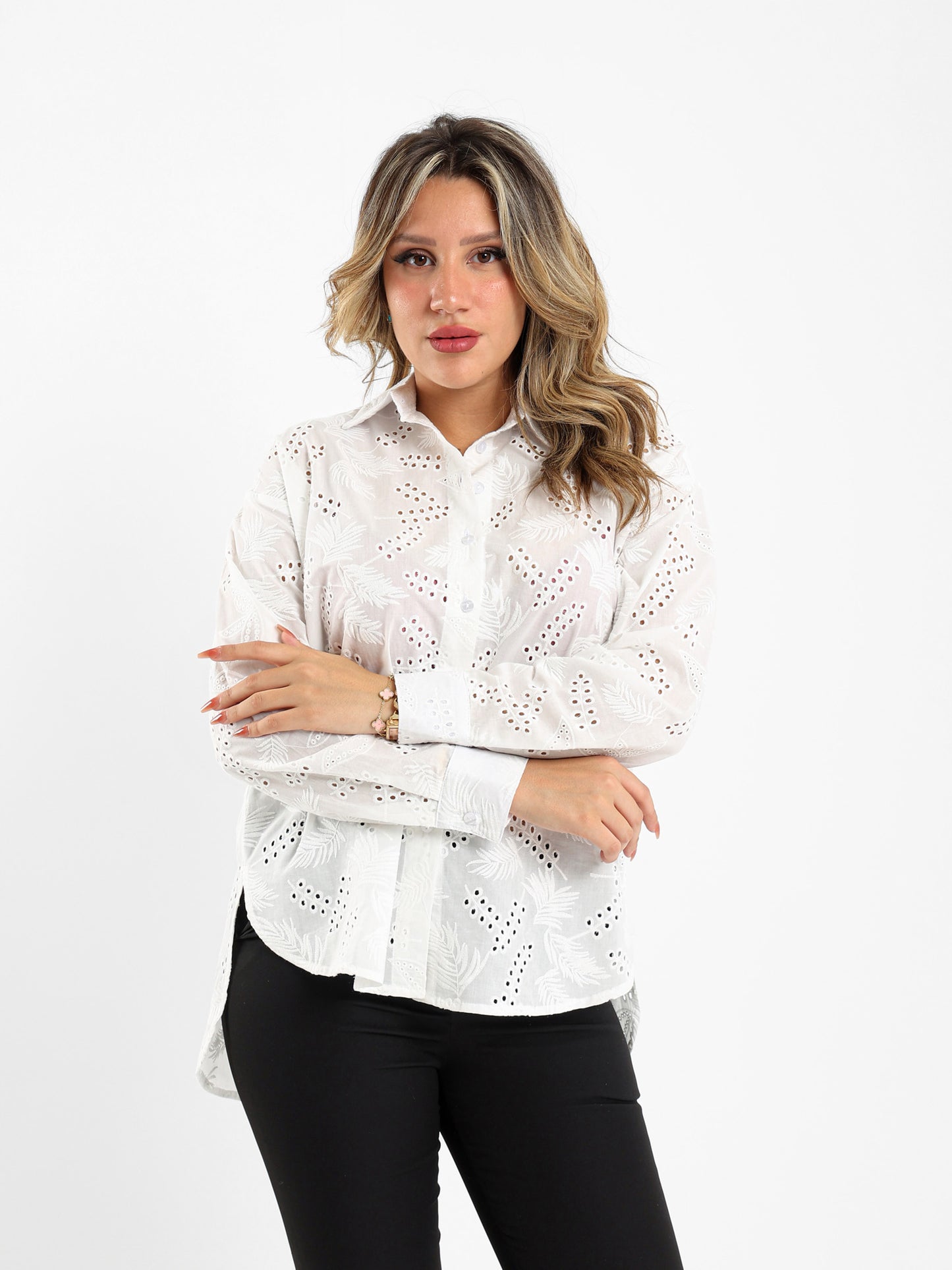 Loose-Fit Blouse with Perforated Embroidery