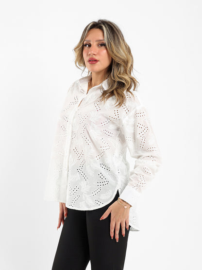 Loose-Fit Blouse with Perforated Embroidery