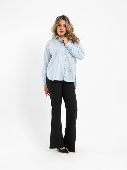 Loose-Fit Blouse with Perforated Embroidery