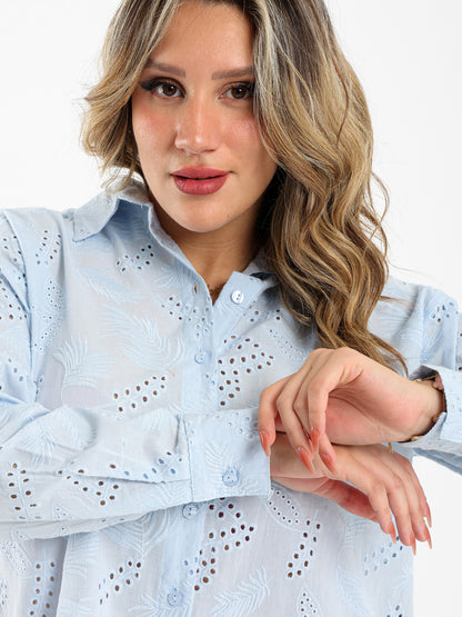 Loose-Fit Blouse with Perforated Embroidery