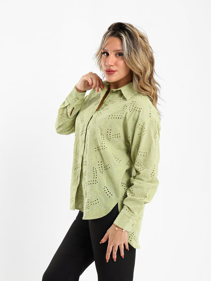 Loose-Fit Blouse with Perforated Embroidery