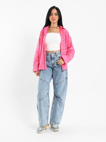 Loose-Fit Blouse with Perforated Embroidery