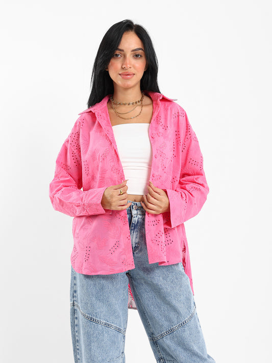 Loose-Fit Blouse with Perforated Embroidery