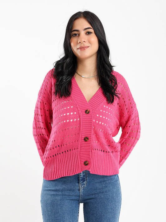 Perforated Buttoned Cardigan