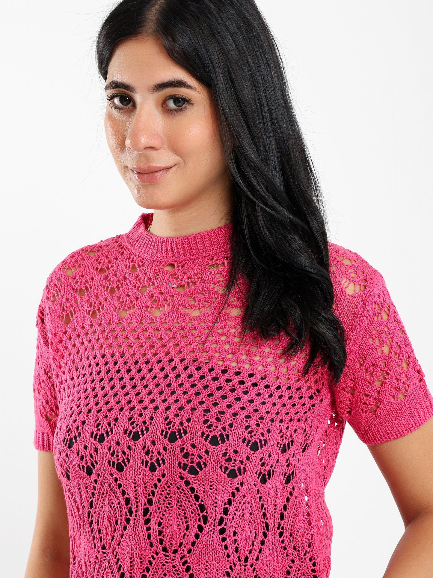 Short Sleeve Crochet Knit Top
