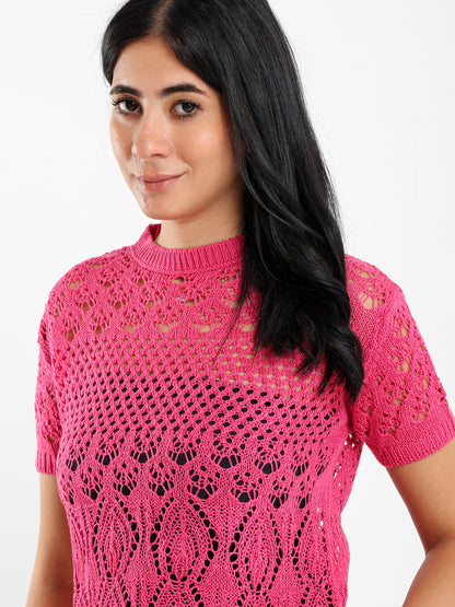 Short Sleeve Crochet Knit Top