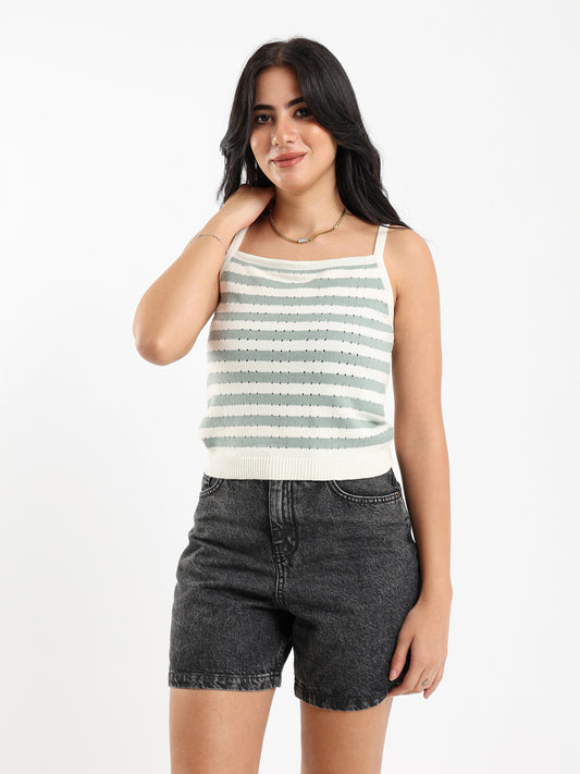 Tricot Sleeveless Striped Top