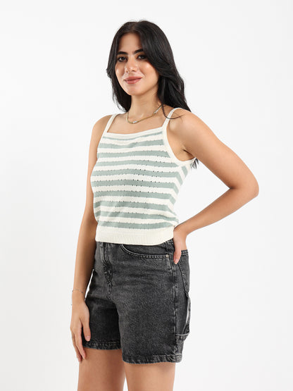 Tricot Sleeveless Striped Top