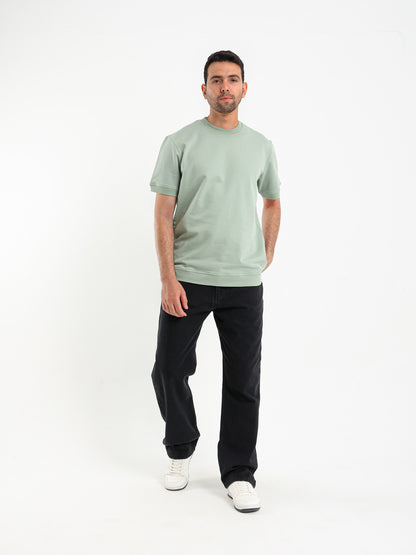 Ribbed Hem Short Sleeves Sweatshirt