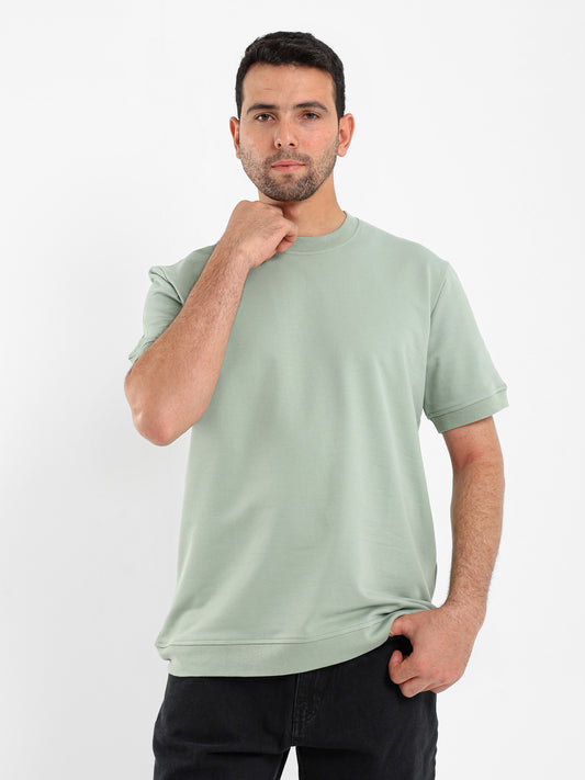 Ribbed Hem Short Sleeves Sweatshirt