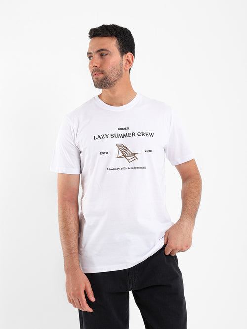 تيشيرت بقصة Lazy Summer Crew وطبعة أمامية