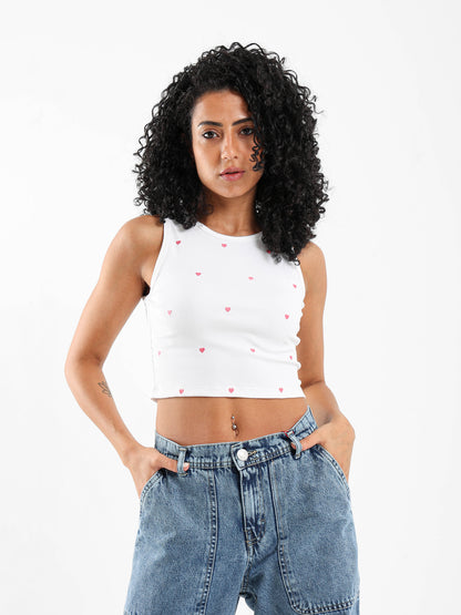 Heart Embroidered Cropped Top