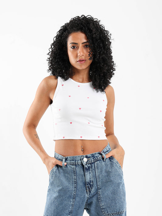Heart Embroidered Cropped Top