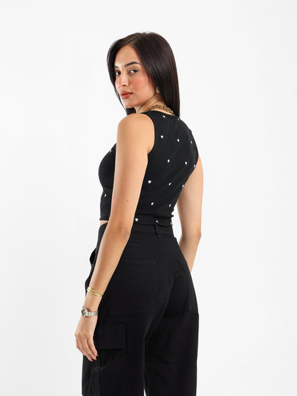 Heart Embroidered Cropped Top