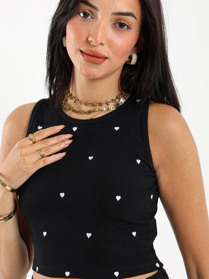 Heart Embroidered Cropped Top