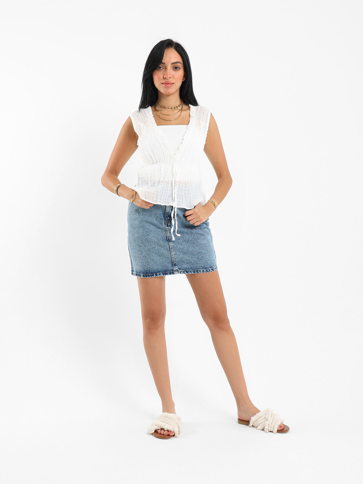 Crinkled Bow Front Top